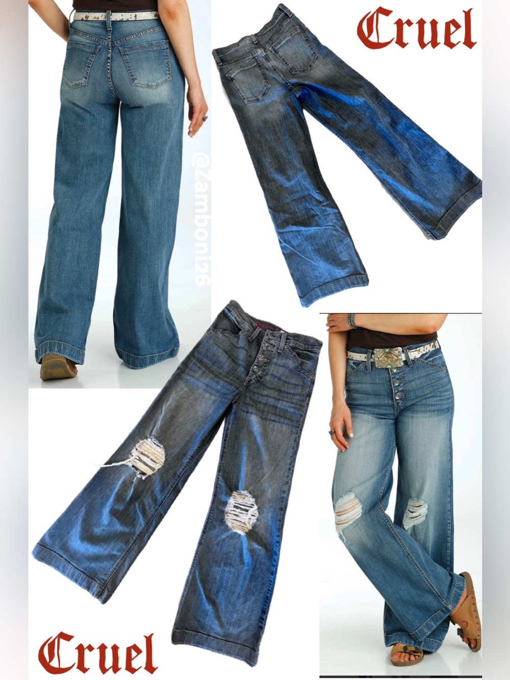 Cruel Jeans High Rise Wide Leg Medium Wash Distressed Exposed Button Fly Sz 28/5